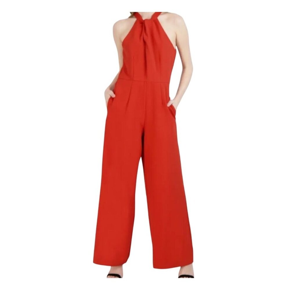 Colorful Halter Neck Jumpsuit 12 Pink Wide Leg Feminine Chic Resort Tropical